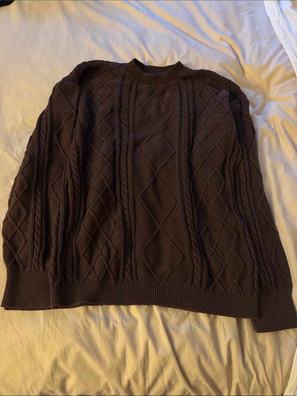 Edikted Women's Brown Cable-Knit Crewneck Sweater
